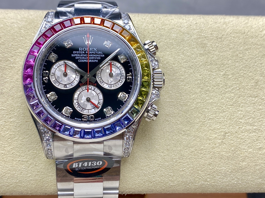 Rolex Daytona 116599RBOW Rainbow White Gold Black Dial Sapphire Bezel